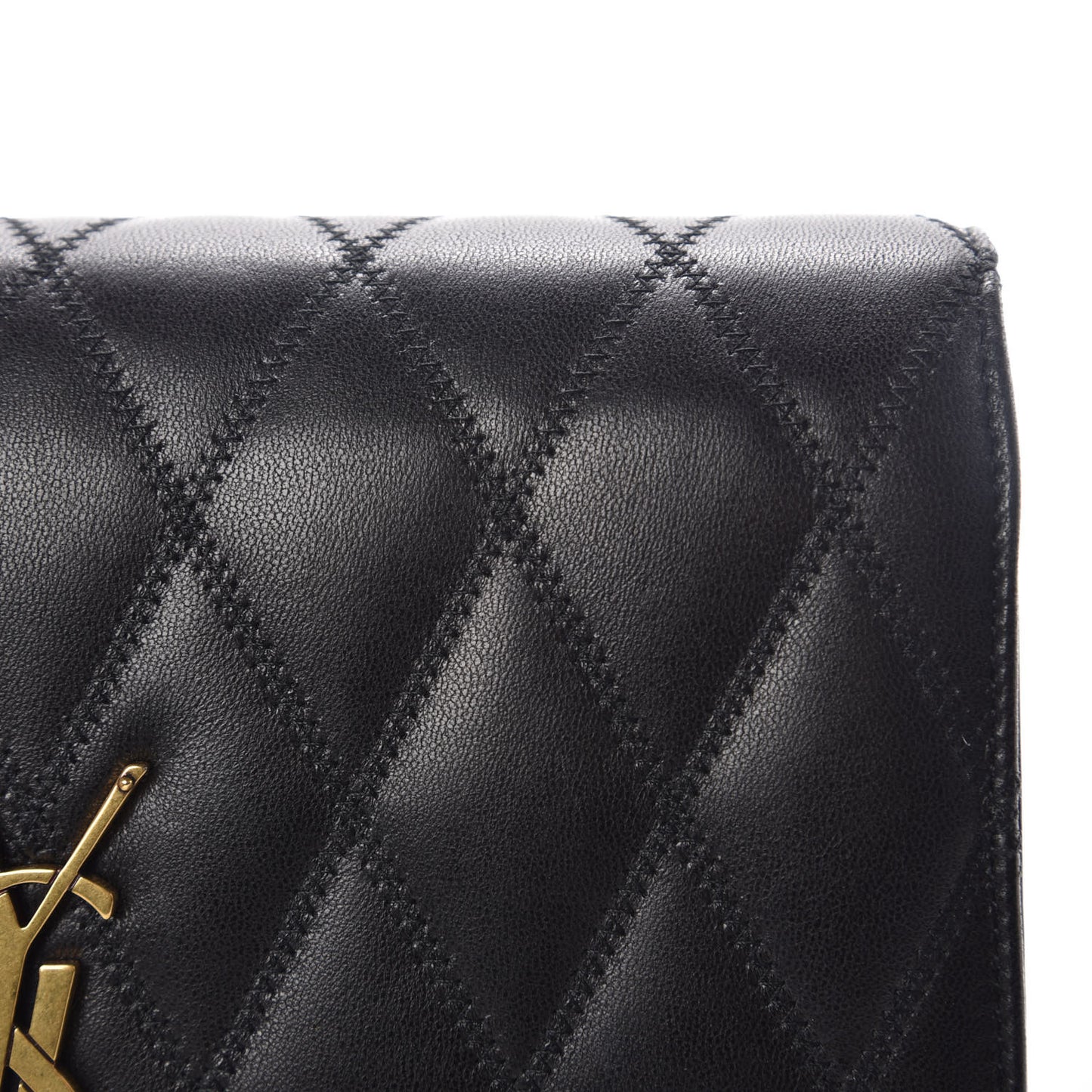 Lambskin Diamond Quilted Monogram Angie Chain Bag Black