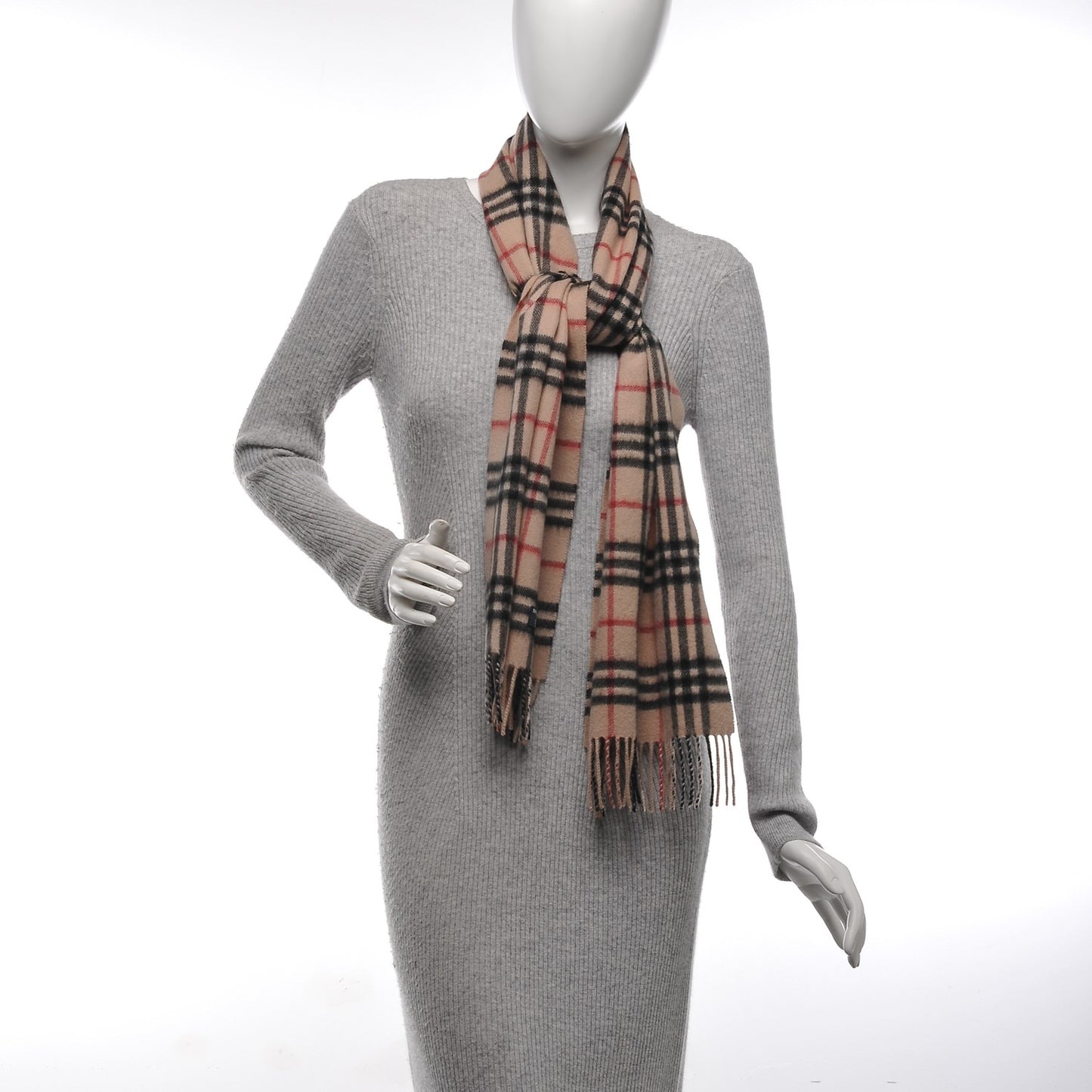 Cashmere House Check Fringe Scarf Camel