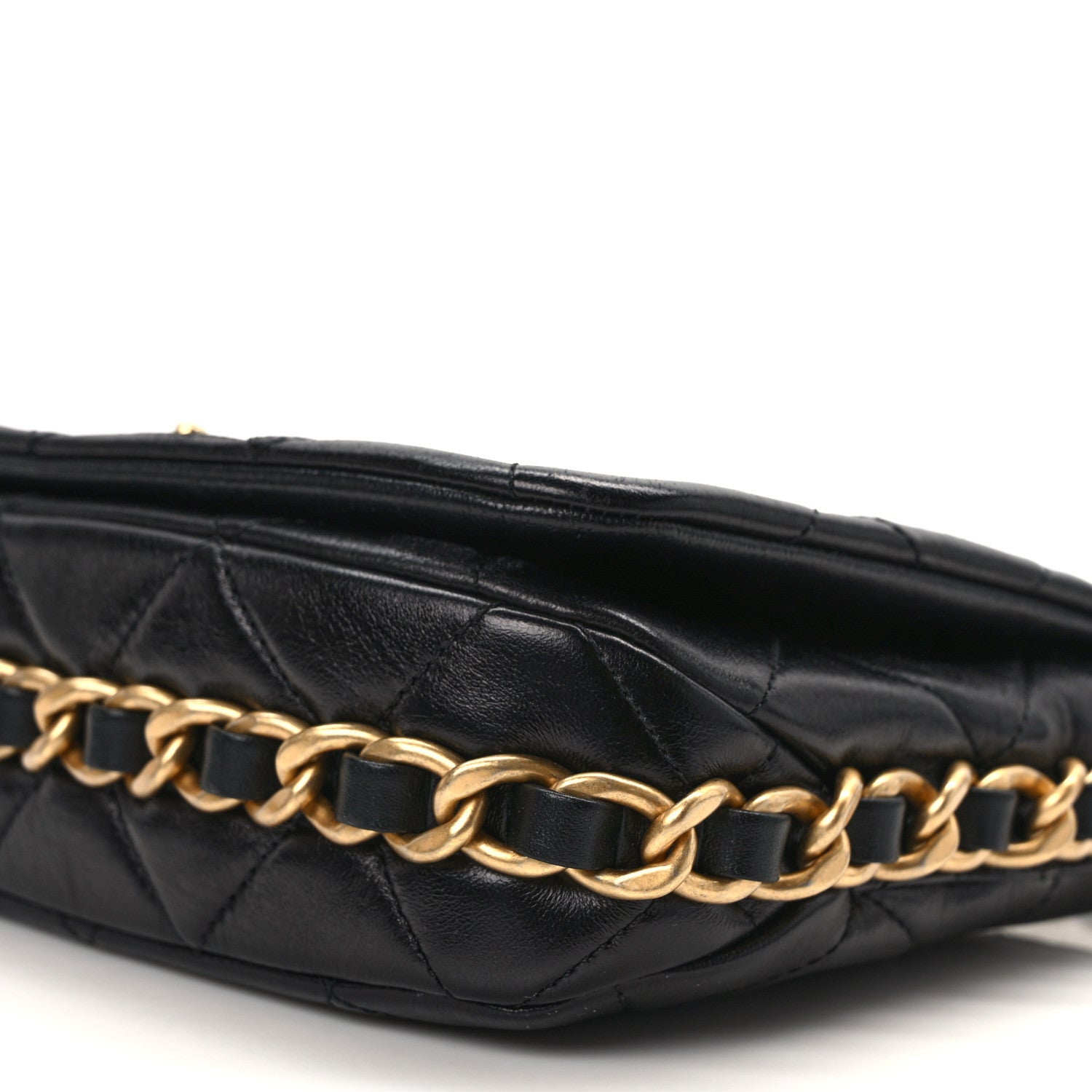 Chanel Shiny Lambskin Quilted Chain Around Flap Bag Black 10 of 12