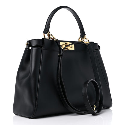 Fendi Vitello Morgan Fabric Jacquard Pequin Medium Peekaboo Iconic Satchel Black Tobacco 3 of 15