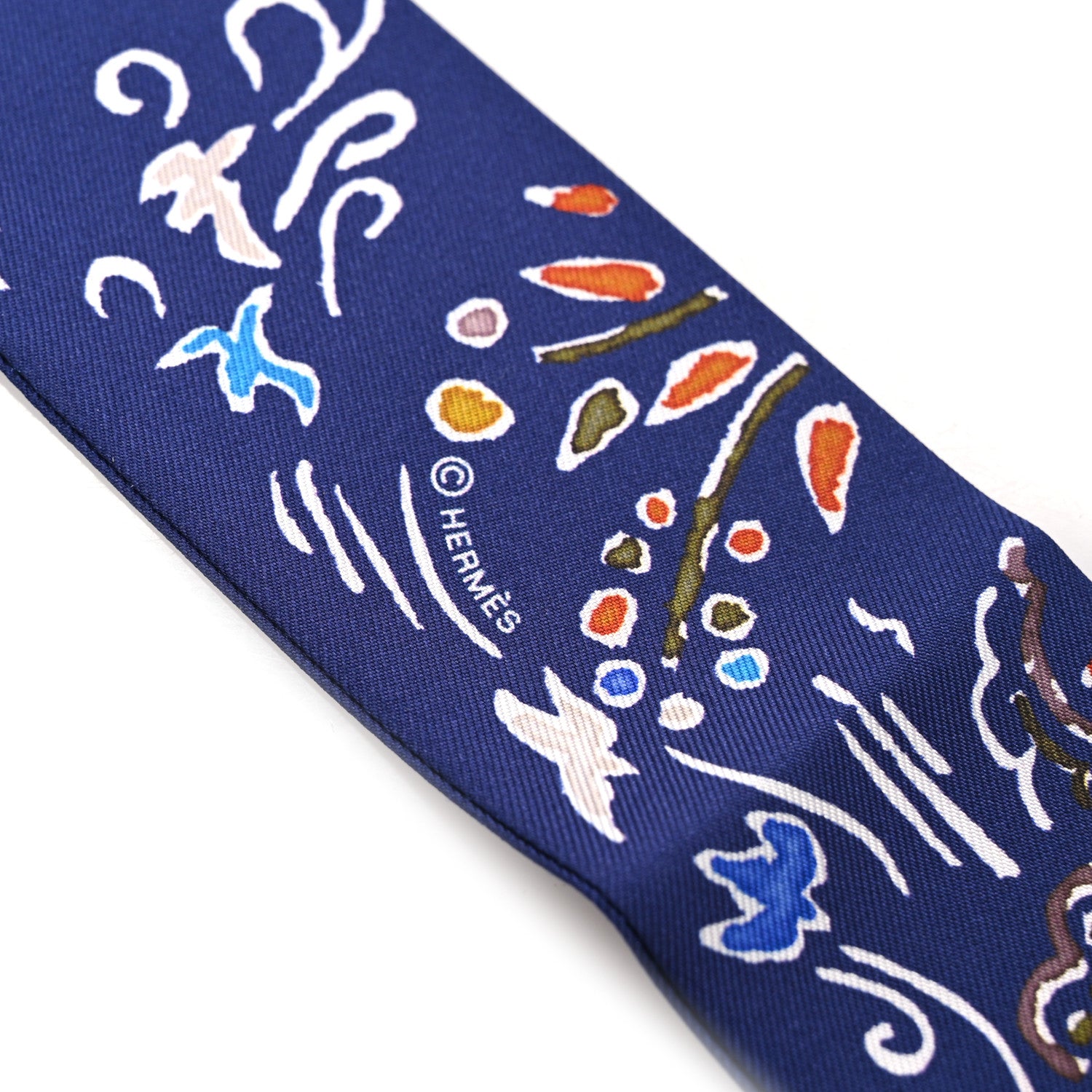 Hermes Silk Isola Di Primavera Twilly Marine Kaki White 3 of 4