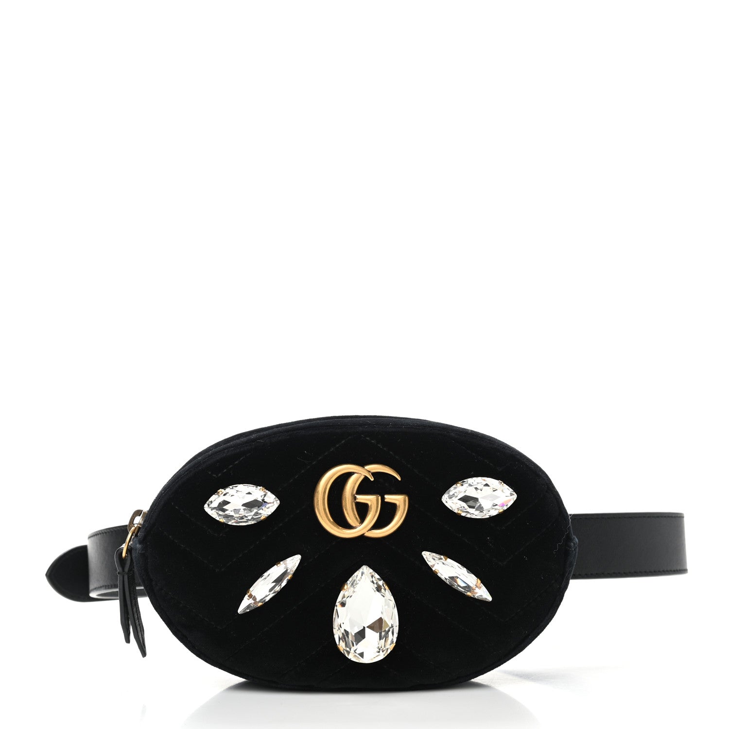 Gucci Velvet Matelasse Marquise Crystals GG Marmont Belt Bag 85 34 Black 1 of 9