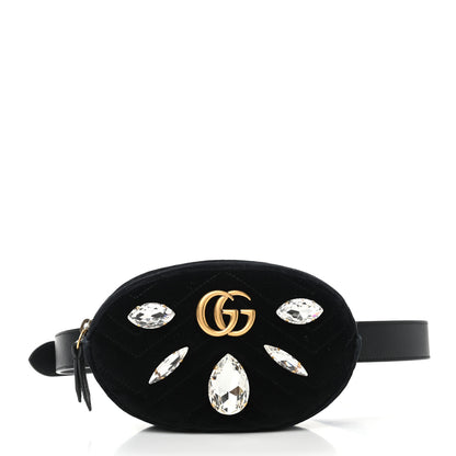 Gucci Velvet Matelasse Marquise Crystals GG Marmont Belt Bag 85 34 Black 1 of 9