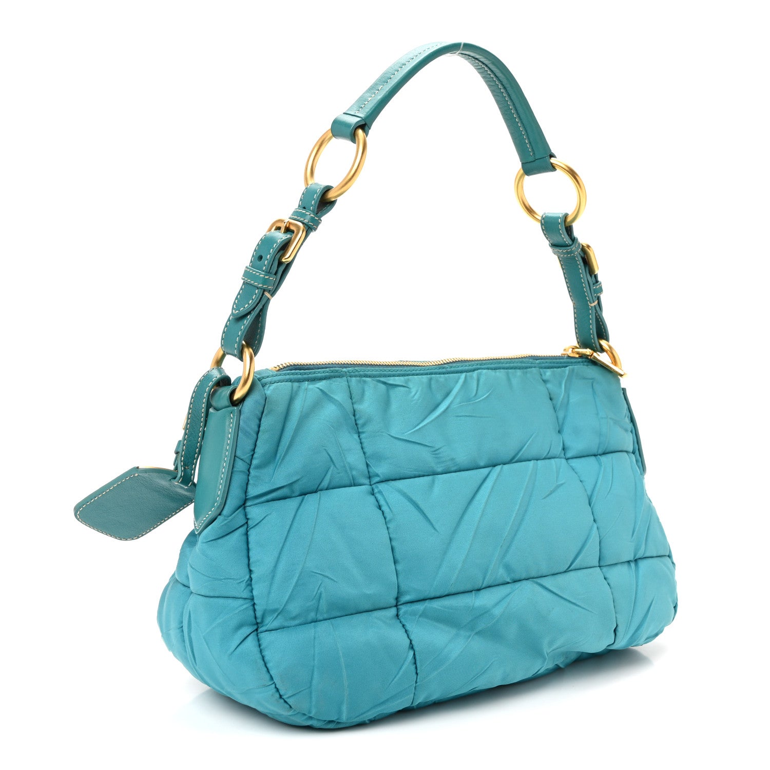 Prada Tessuto Nylon Chevron Quilted Shoulder Bag Turchese 3 of 9