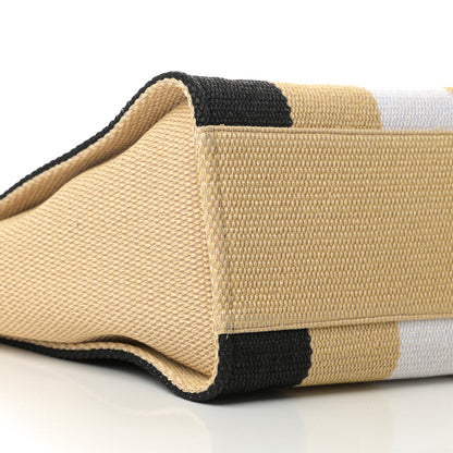 Chanel Straw Raffia Calfskin Striped Medium Deauville Tote Black Beige Ivory 9 of 12