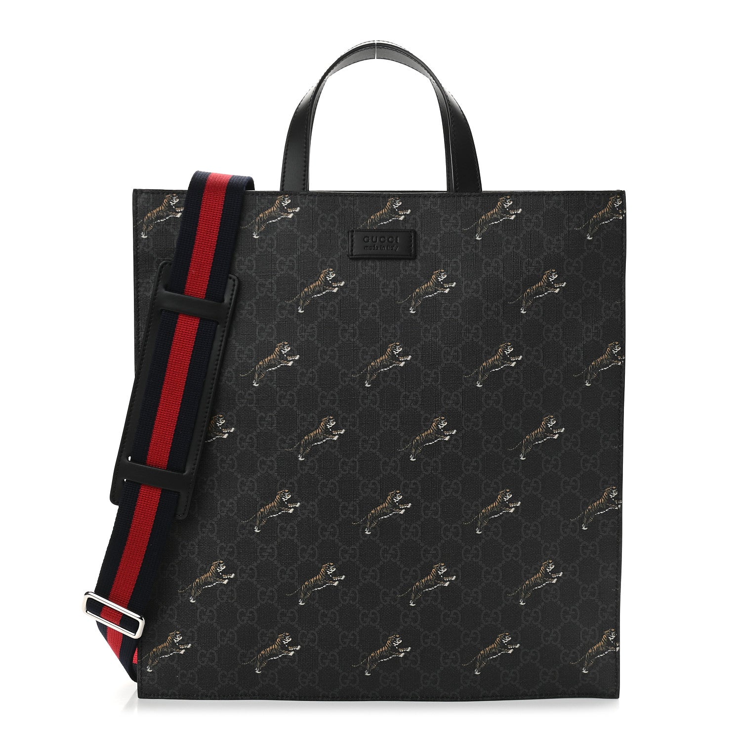 Gucci GG Supreme Monogram Tigers Web Vertical Tote Black Multicolor 1 of 9