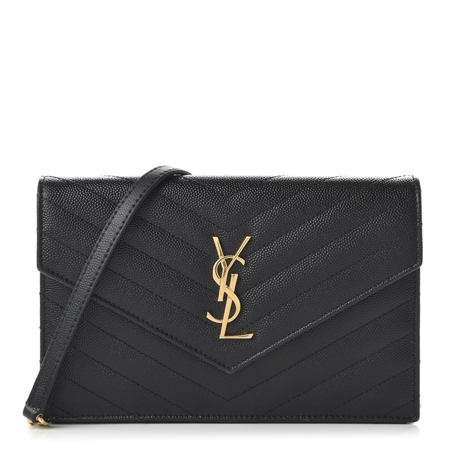 Grain De Poudre Matelasse Chevron Monogram Envelope Chain Wallet Black