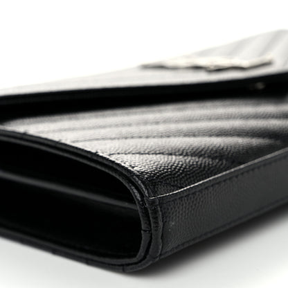 Saint Laurent Grain De Poudre Matelasse Chevron Monogram Chain Wallet Black 8 of 9