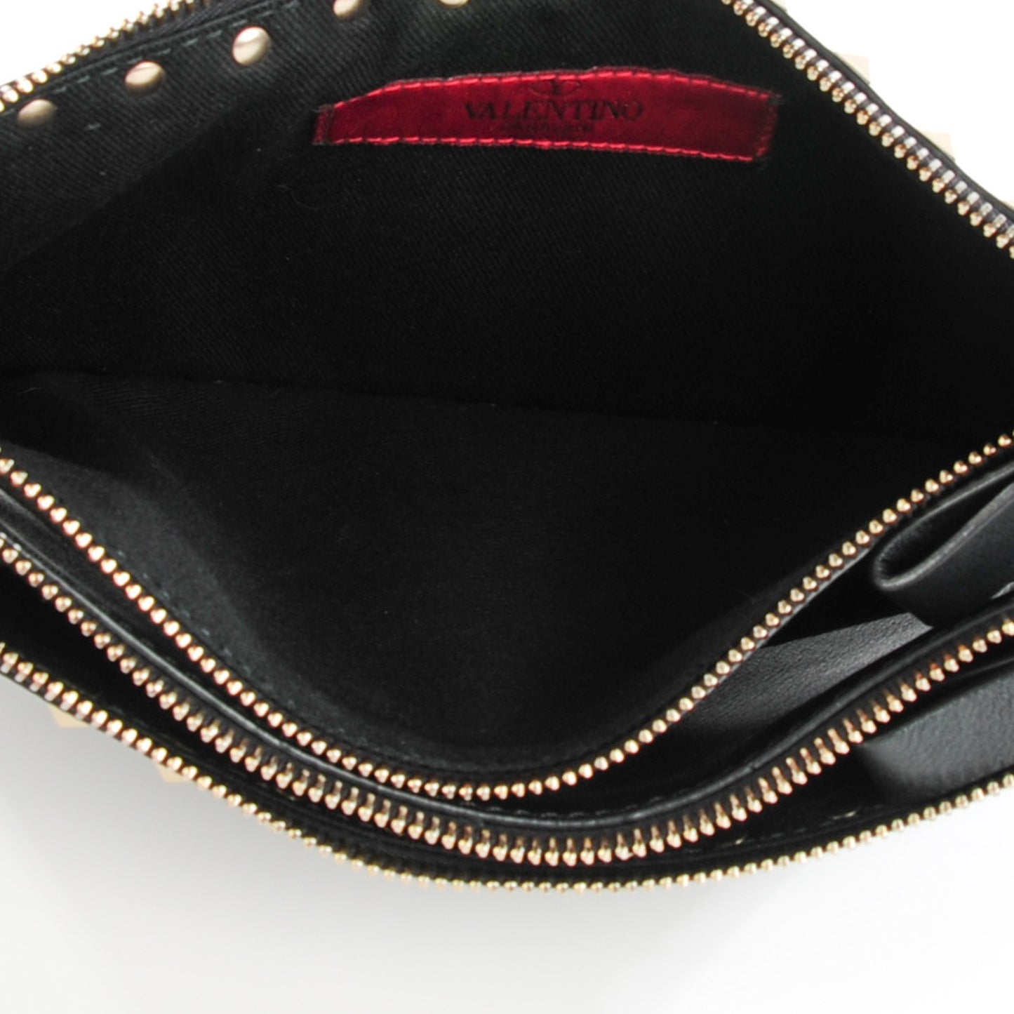 Vitello Rockstud Zip Wristlet Pouch Black