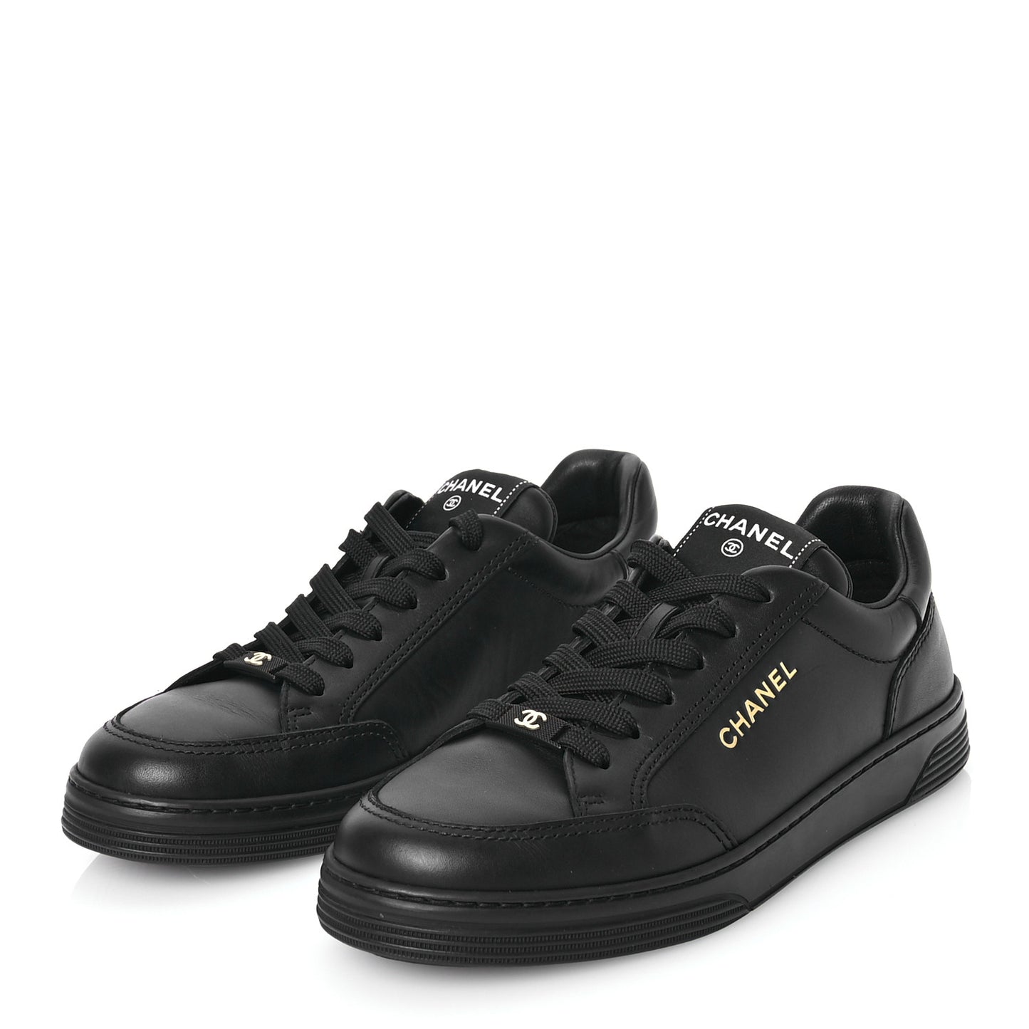 Calfskin Womens CC Logo Sneakers 38.5 Black