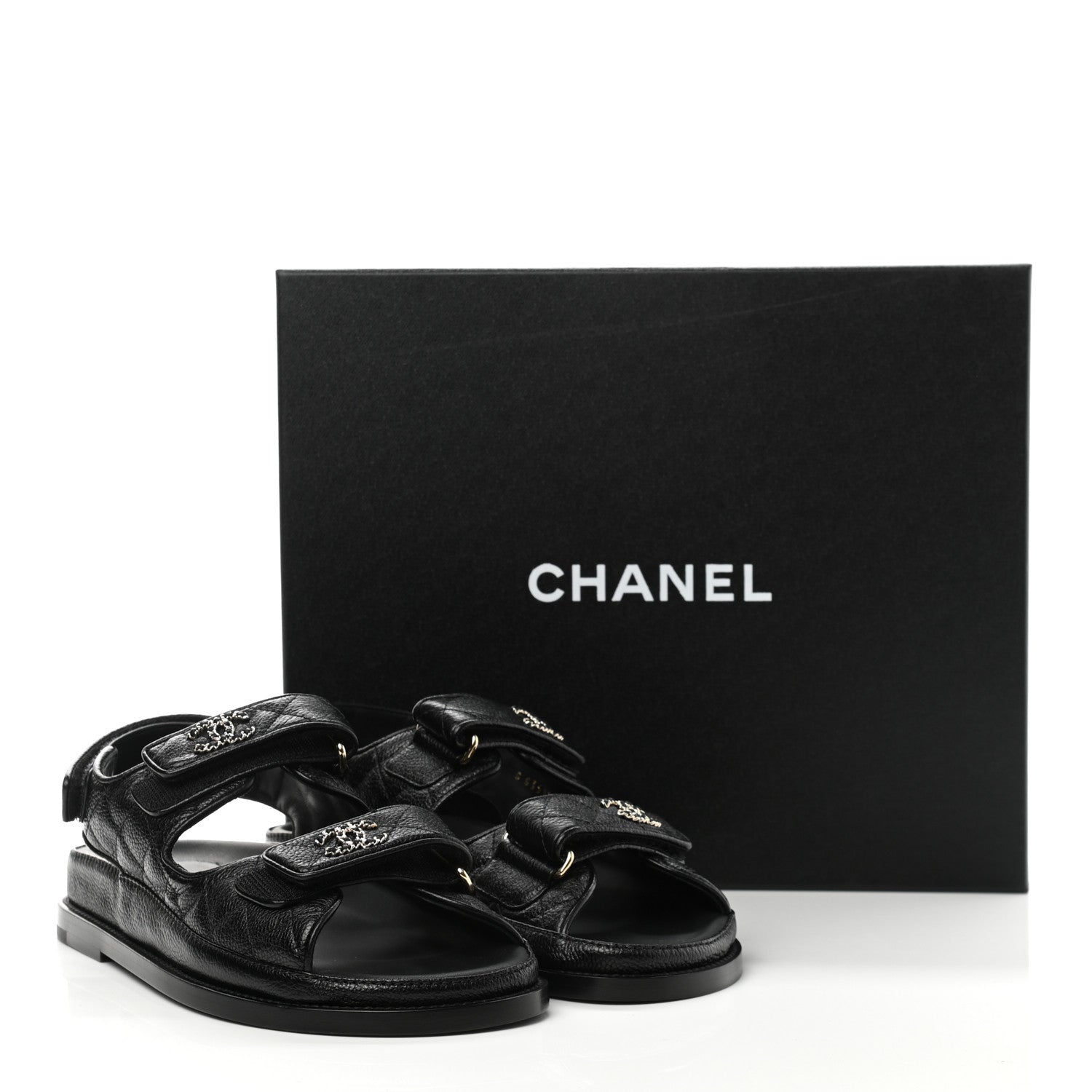 Chanel Grained Calfskin Velcro Dad Sandals 36.5 Black 9 of 9
