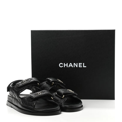 Chanel Grained Calfskin Velcro Dad Sandals 36.5 Black 9 of 9