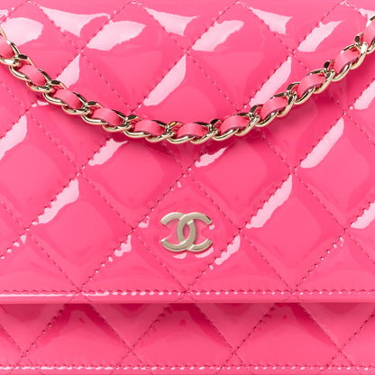 Chanel Patent Calfskin Quilted Wallet On Chain WOC Neon Pink 9 of 12