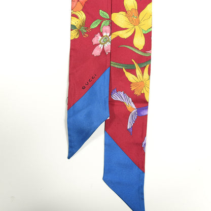 Gucci Silk Twill Floriso Neck Bow Scarf Fuxia Blue 4 of 4