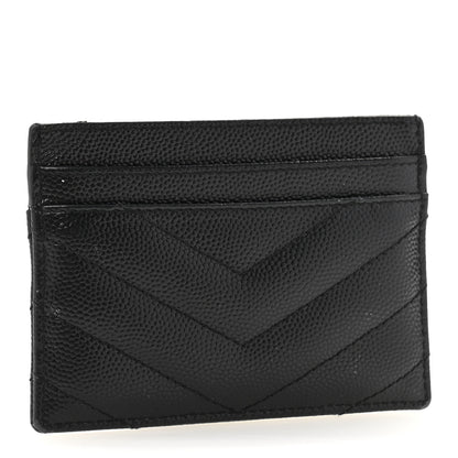 Saint Laurent Grain De Poudre Matelasse Chevron Monogram Credit Card Case Black 3 of 11