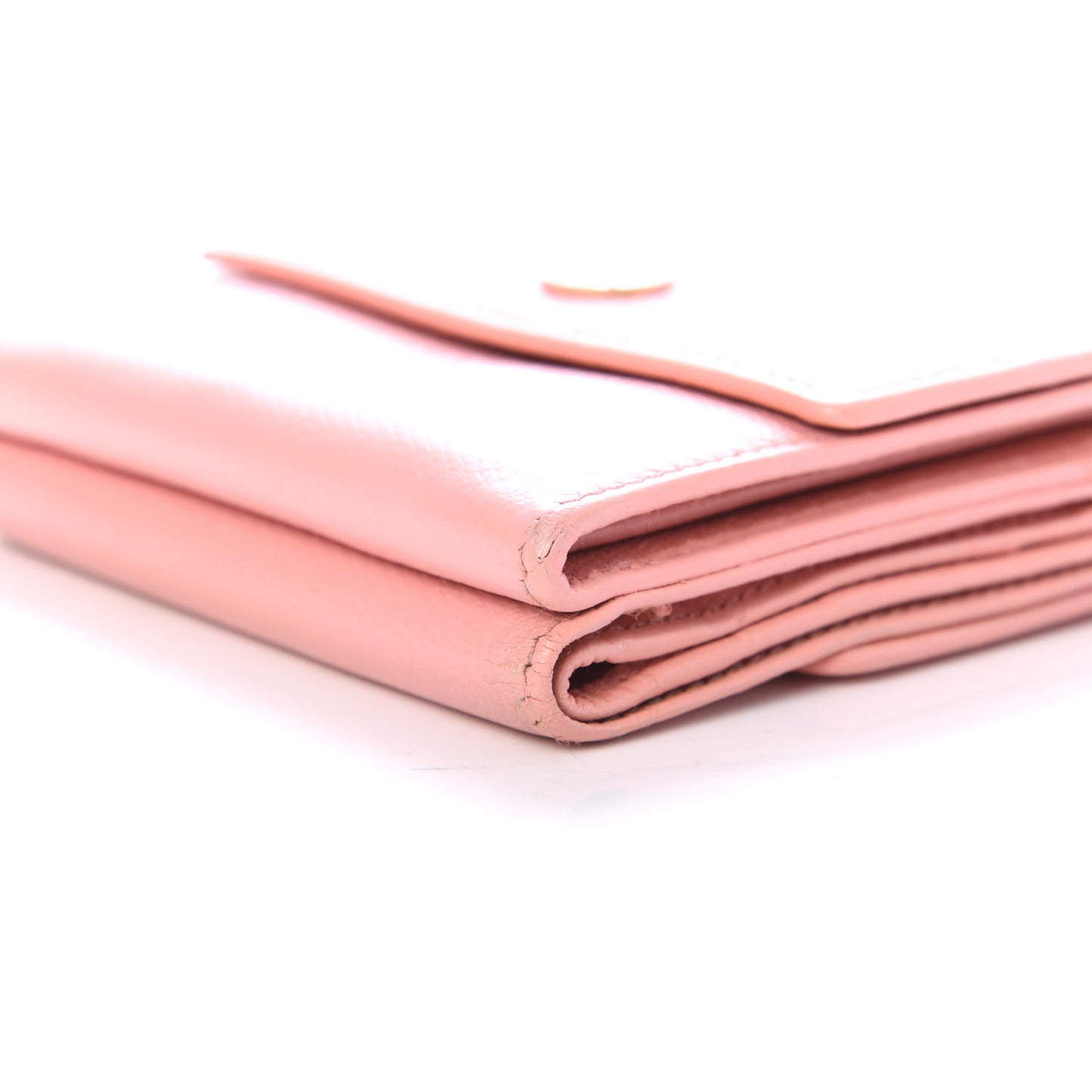 Grained Calfskin CC Button Compact Wallet Pink