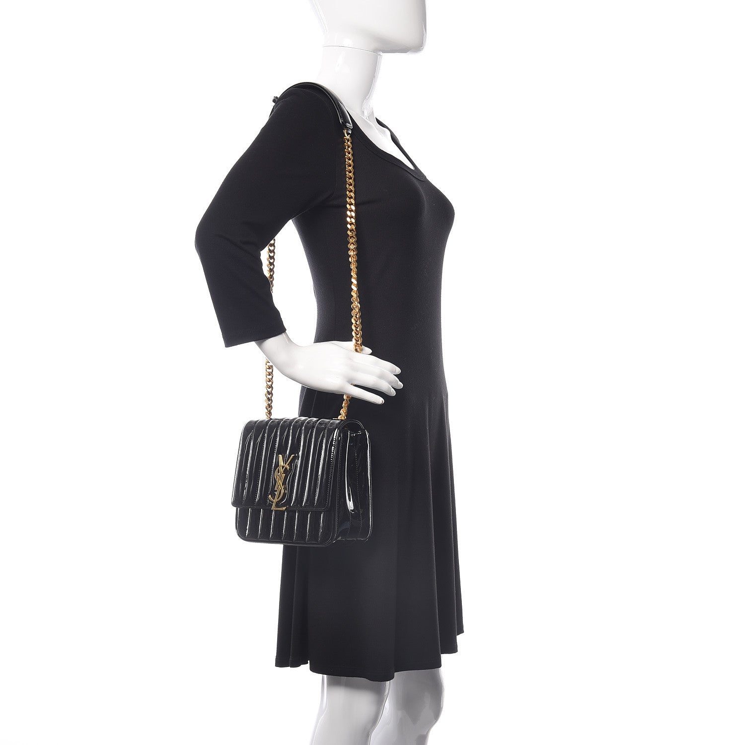 Saint Laurent Patent Calfskin Matelasse Monogram Medium Vicky Chain Bag Black 2 of 10