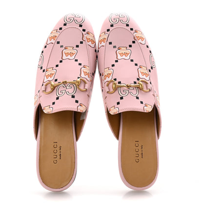 Gucci X PIKARAR Calfskin Monogram Print Womens Princetown Slippers 38.5 Pink Multicolor 2 of 10