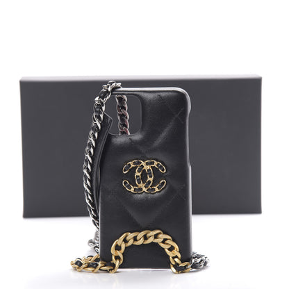Chanel Shiny Goatskin Quilted 19 iPhone XI Pro Holder With Chain Black 8 of 8
