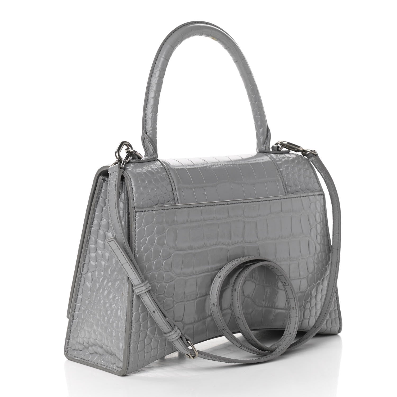 Balenciaga Shiny Calfskin Crocodile Embossed Medium Hourglass Top Handle Bag Balenciaga Grey 3 of 17