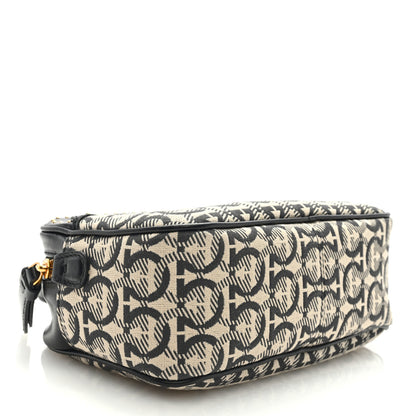 Salvatore Ferragamo Canvas Calfskin Gancini Camera Bag Black Beige 3 of 7