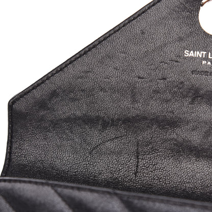 Saint Laurent Sheepskin Matelasse Chevron Monogram College Chain Wallet Black 10 of 14