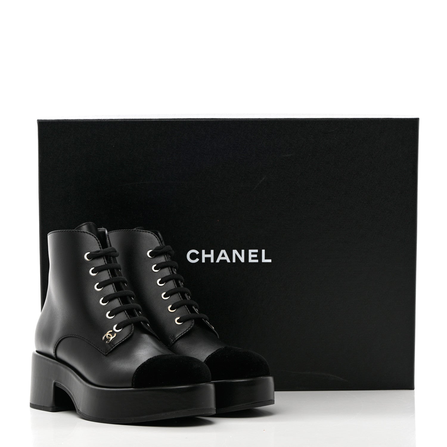 Chanel Calfskin Velvet CC Cap Toe Boots 38 Black 13 of 13