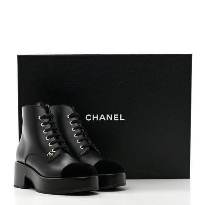 Chanel Calfskin Velvet CC Cap Toe Boots 38 Black 13 of 13