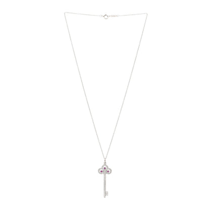 Tiffany Platinum Diamond Pink Sapphire Fleur De Lis Key Pendant Necklace 3 of 5