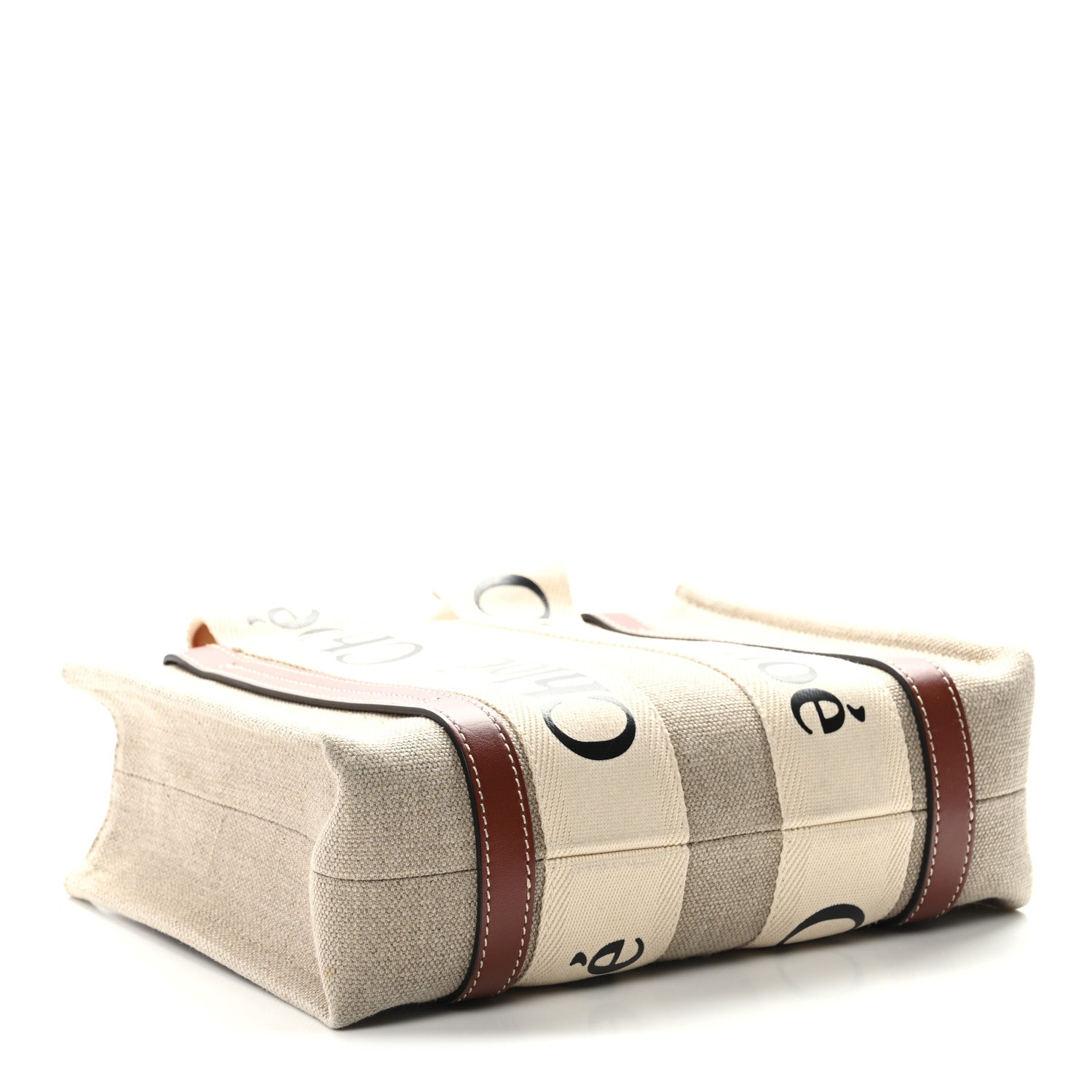 Chloe Cotton Calfskin Small Woody Ribbon Tote With Strap White Brown 4 of 10