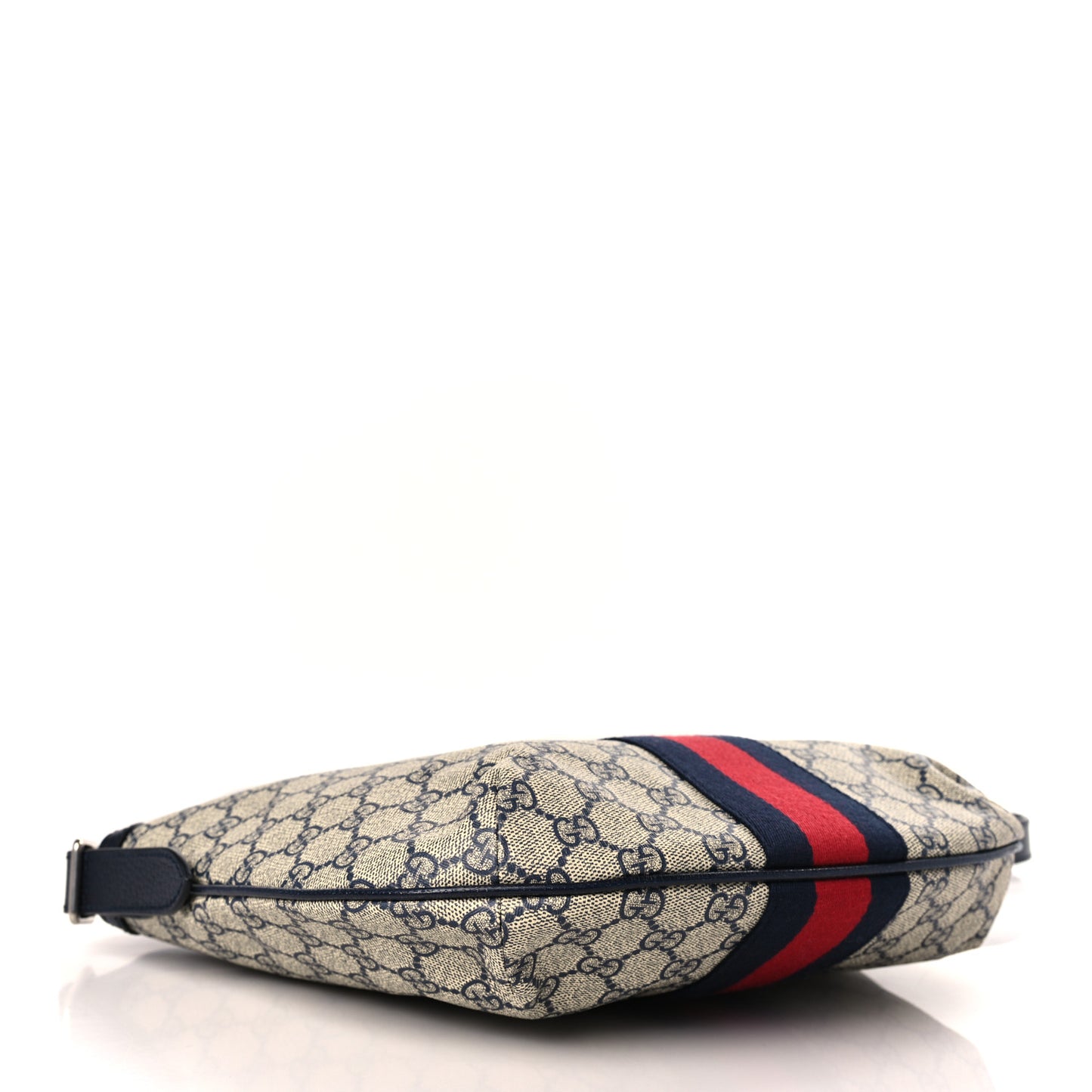 GG Supreme Monogram Textured Dollar Calfskin Web Small Ophidia Half Moon Hobo Beige Blue