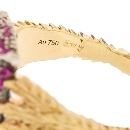 Gucci 18K Yellow Gold Sterling Silver Pink Sapphire Blue Topaz Pearl Le Marche Des Merveilles Feline Ring 54 6.75 5 of 7