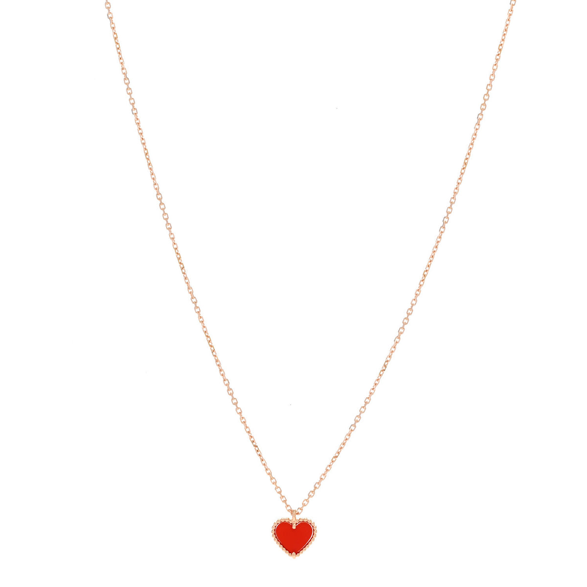 Van Cleef & Arpels 18K Rose Gold Carnelian Sweet Alhambra Heart Pendant Necklace 1 of 6