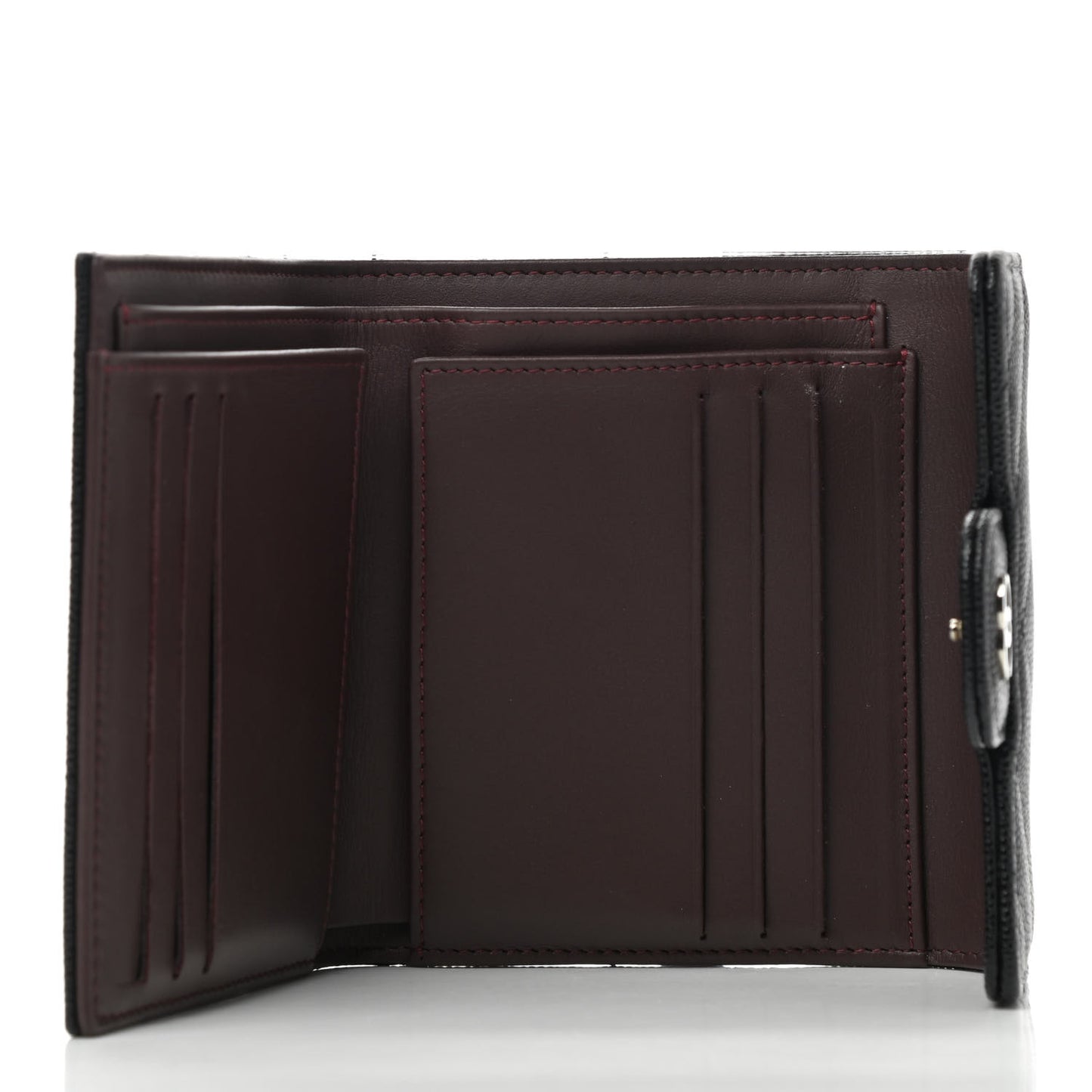 Caviar Chevron Quilted Compact Flap Wallet Black