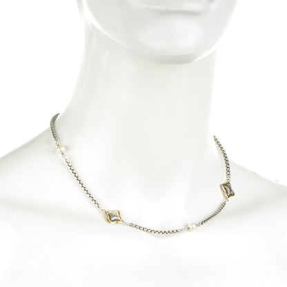 David Yurman Sterling Silver 18K Yellow Gold Pearl 14mm Quatrefoil Station Necklace 2 of 4
