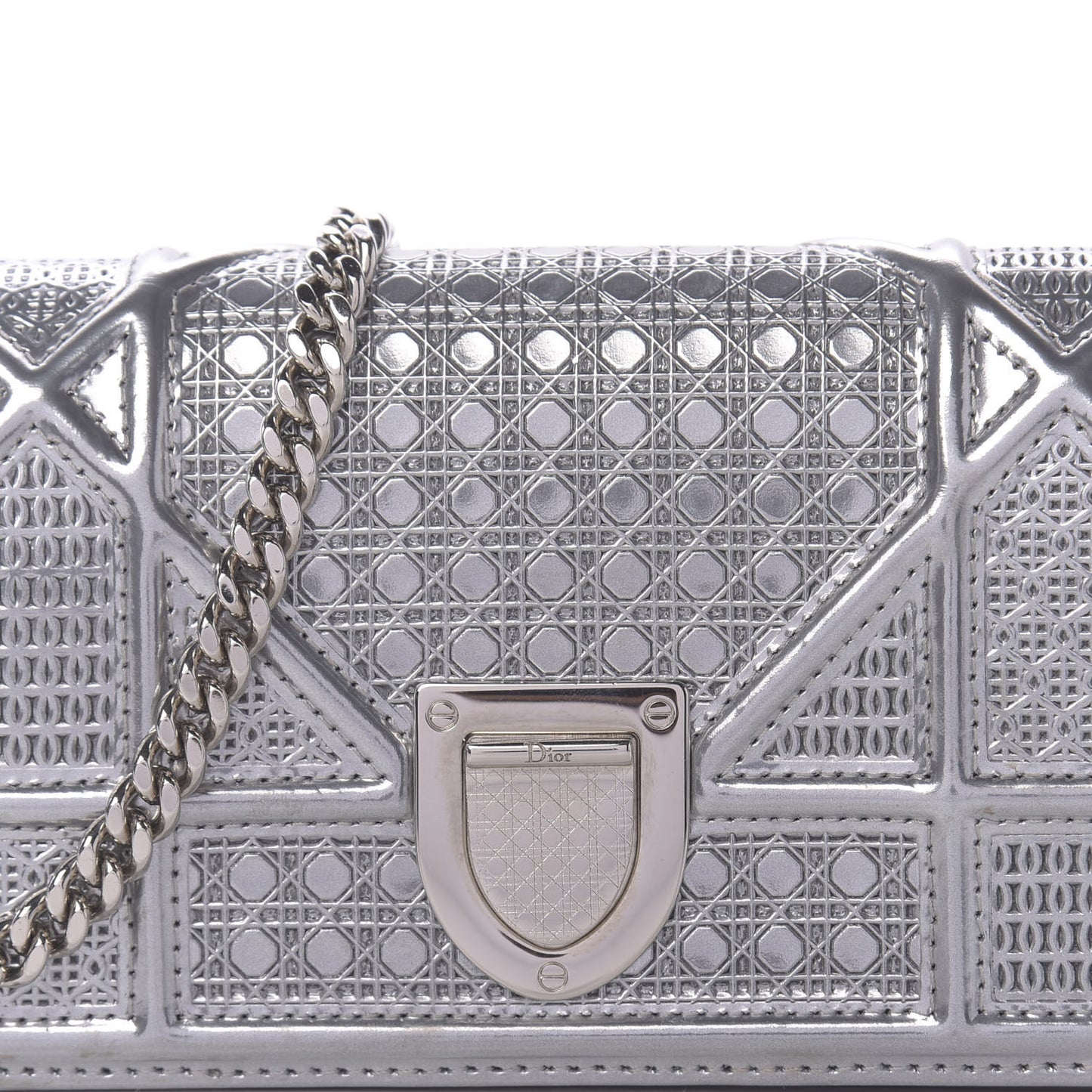 Metallic Patent Micro-Cannage Baby Diorama Flap Bag Silver