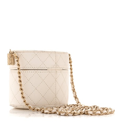 Chanel Lambskin Quilted Round Mini Vanity Case With Chain Case With Chain White 3 of 13