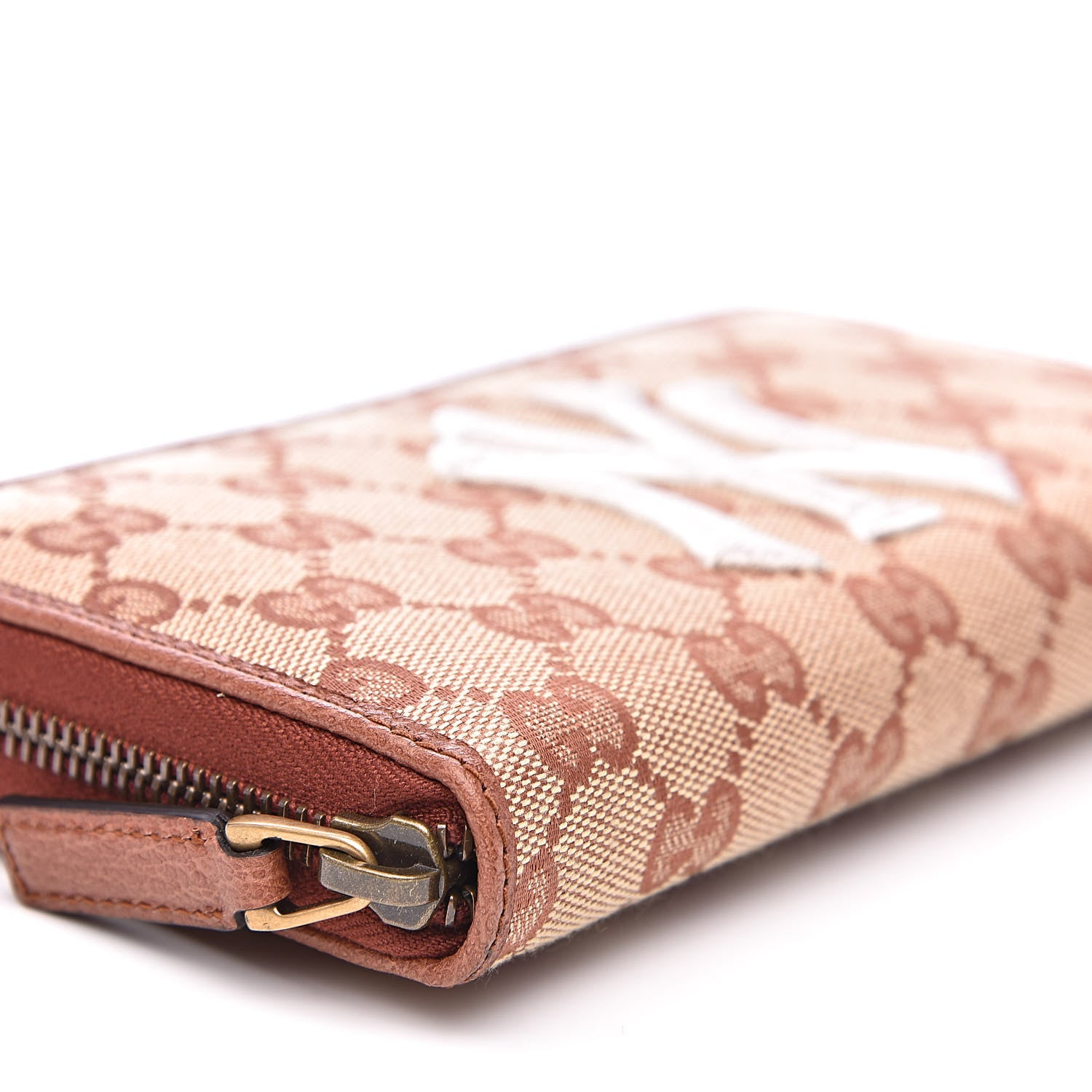 Gucci X MLB GG Monogram NY Yankees Zip Around Wallet Beige Ruggine Ivory 8 of 9