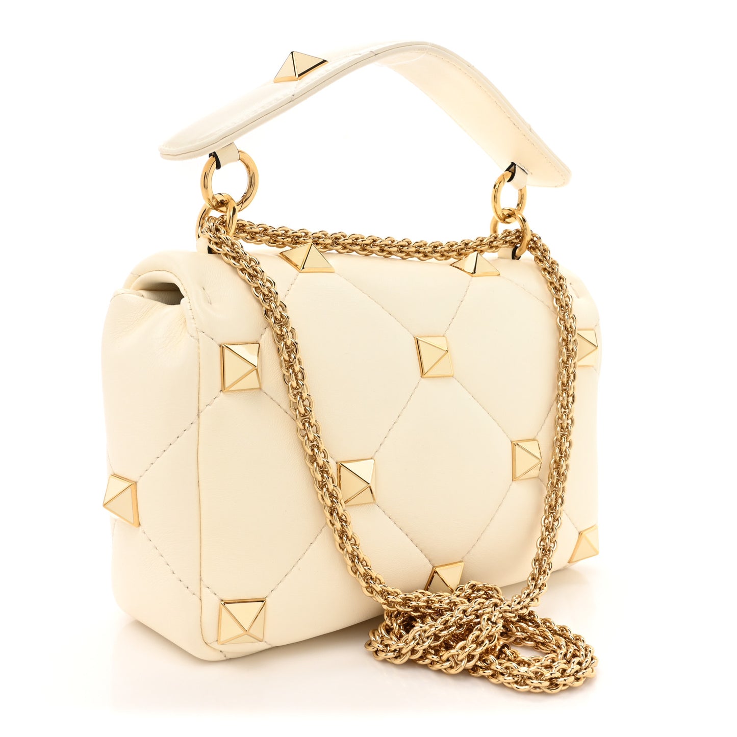 Nappa Enamel Medium Roman Stud Shoulder Bag Bag Ivory