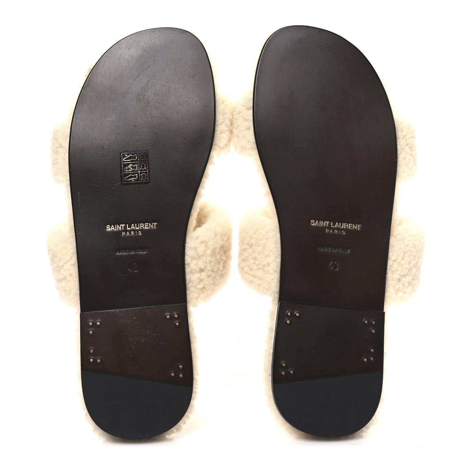 Saint Laurent Shearling Mens Bleach Flat Slide Sandals 43 Naturale 7 of 10