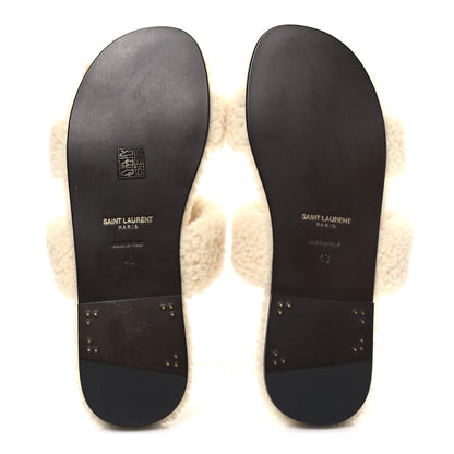 Saint Laurent Shearling Mens Bleach Flat Slide Sandals 43 Naturale 7 of 10