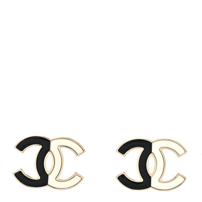 Chanel Enamel CC Earrings Gold Black White 1 of 4