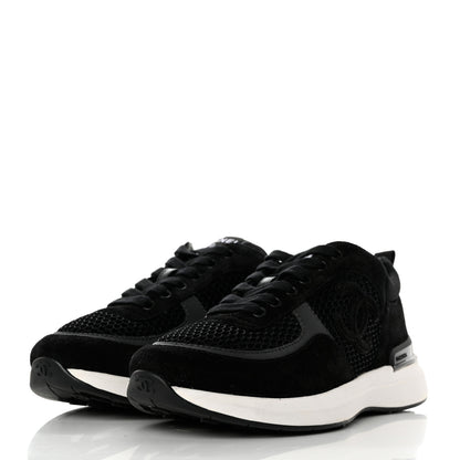 Chanel Calfskin Mesh Lycra Suede Womens Logo Sneakers 37 Black 3 of 9