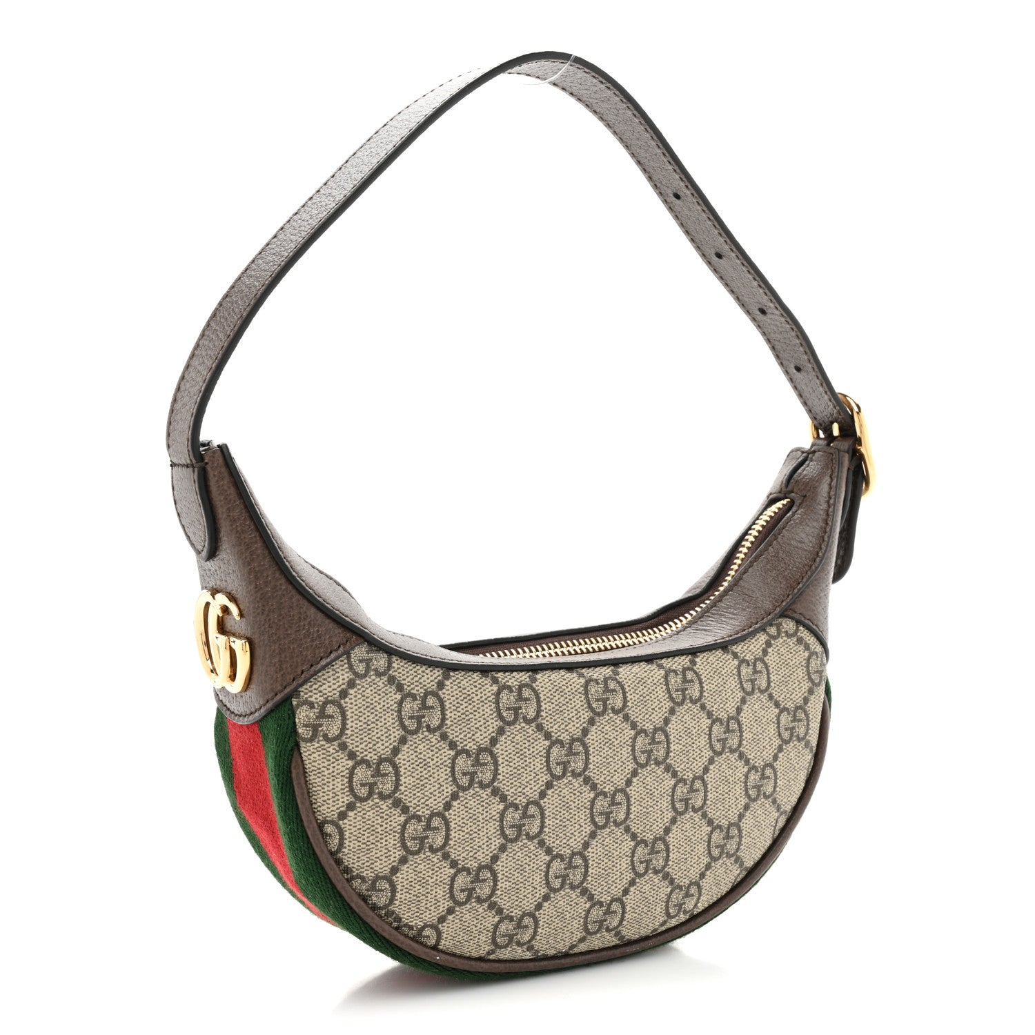 Gucci GG Supreme Monogram Textured Calfskin Web Mini Ophidia Half Moon Hobo Beige Ebony New Acero 3 of 9