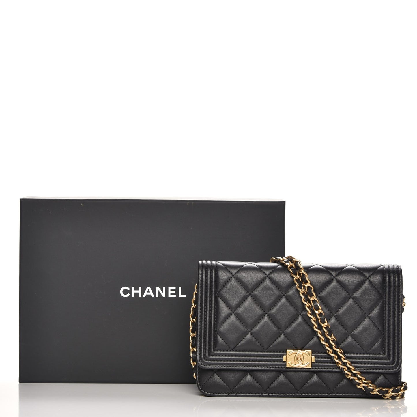 Lambskin Quilted Boy Wallet On Chain WOC Black