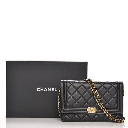 Chanel Lambskin Quilted Boy Wallet On Chain WOC Black 9 of 9