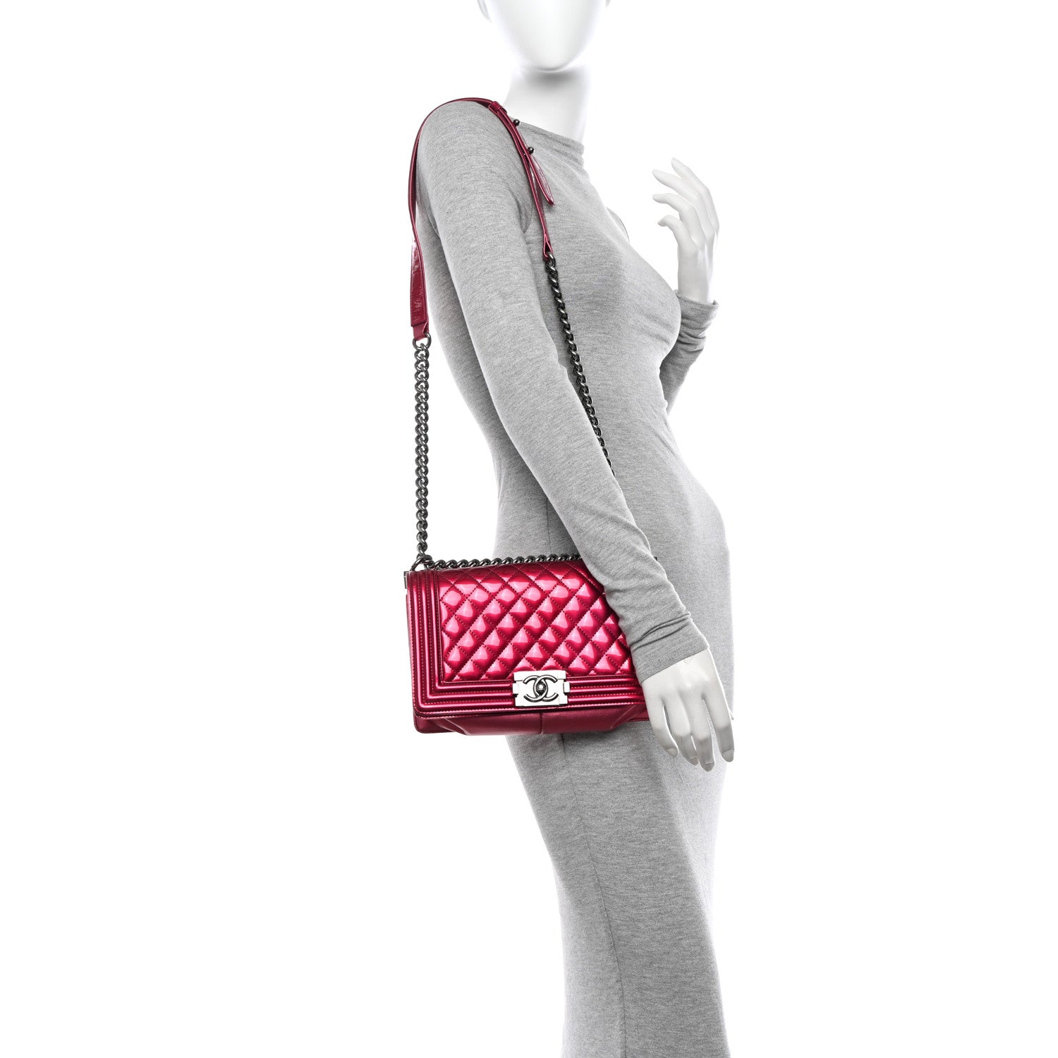 Chanel Metallic Patent Calfskin Quilted Medium Boy Flap Pink 2 of 15