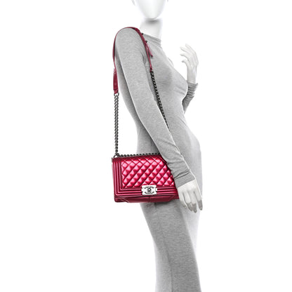 Chanel Metallic Patent Calfskin Quilted Medium Boy Flap Pink 2 of 15