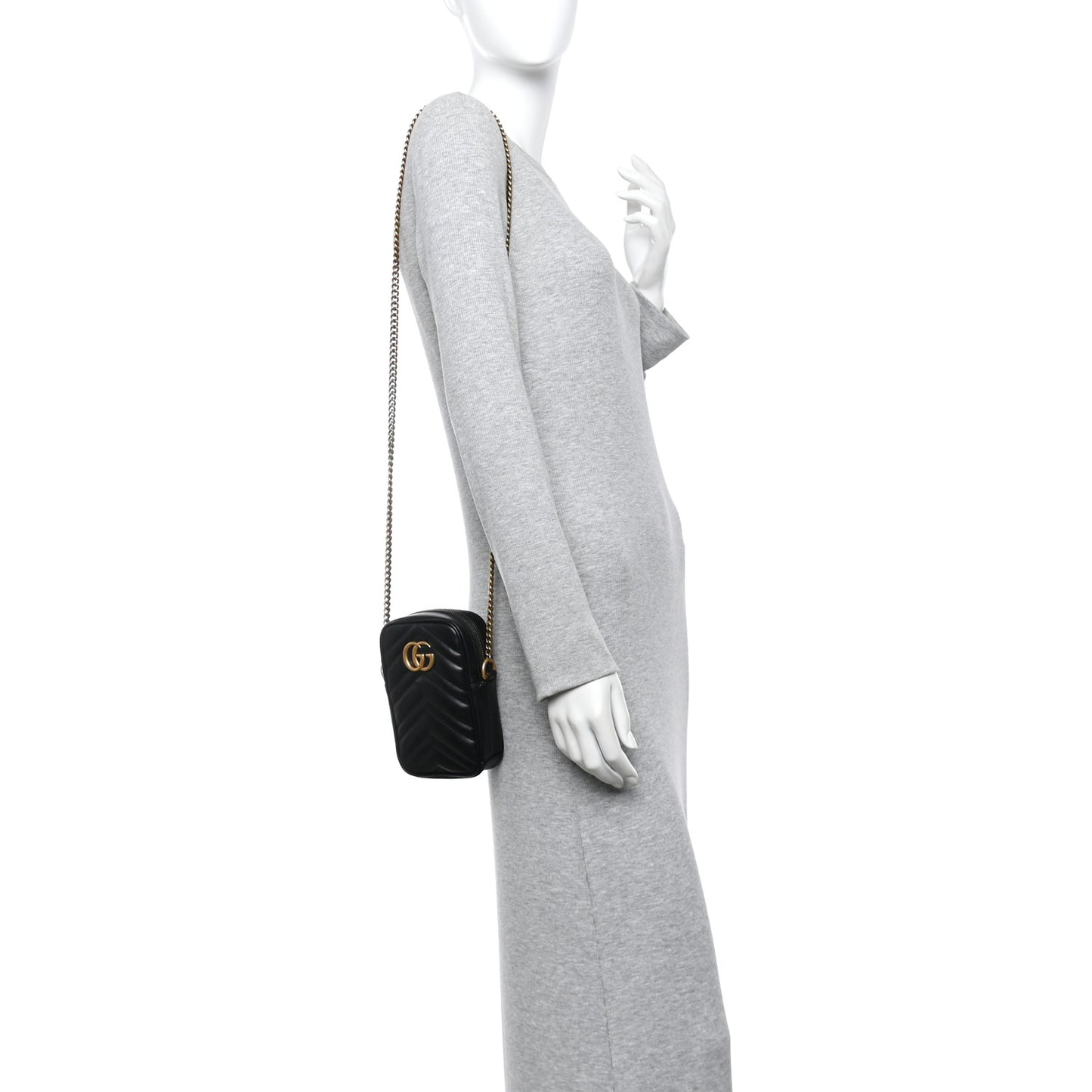 Calfskin Matelasse Mini GG Marmont Crossbody Bag Black