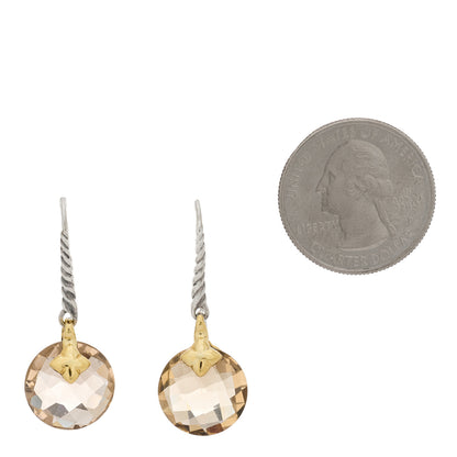 David Yurman Sterling Silver 18K Yellow Gold Smoky Quartz Capri Drop Earrings 2 of 4